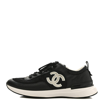 Chanel Calfskin Mesh Lycra Suede Womens Logo Sneakers 41 Black 1 of 9