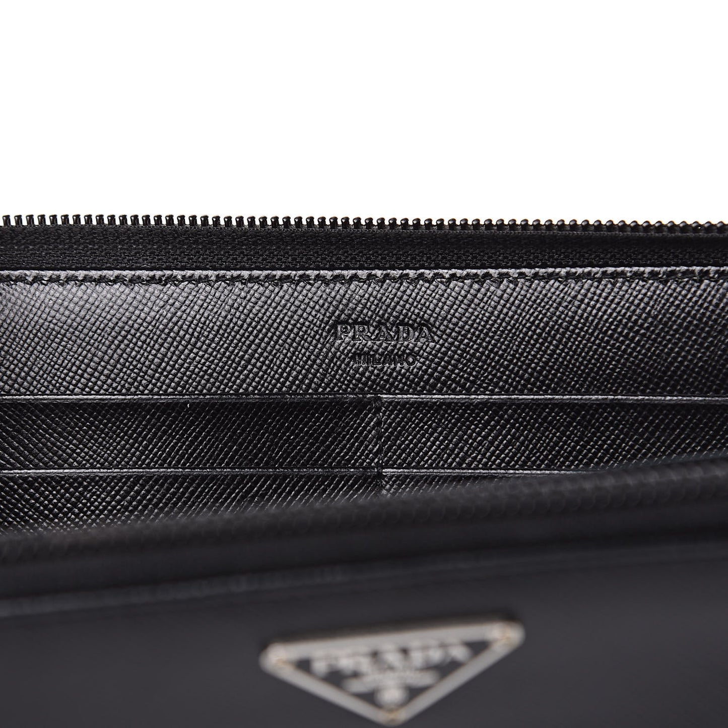 Saffiano Metal Zip Around Wallet Black