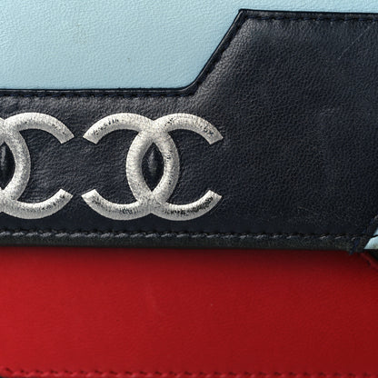Chanel Lambskin Airlines Wallet On Chain WOC Blue Black Red 13 of 15