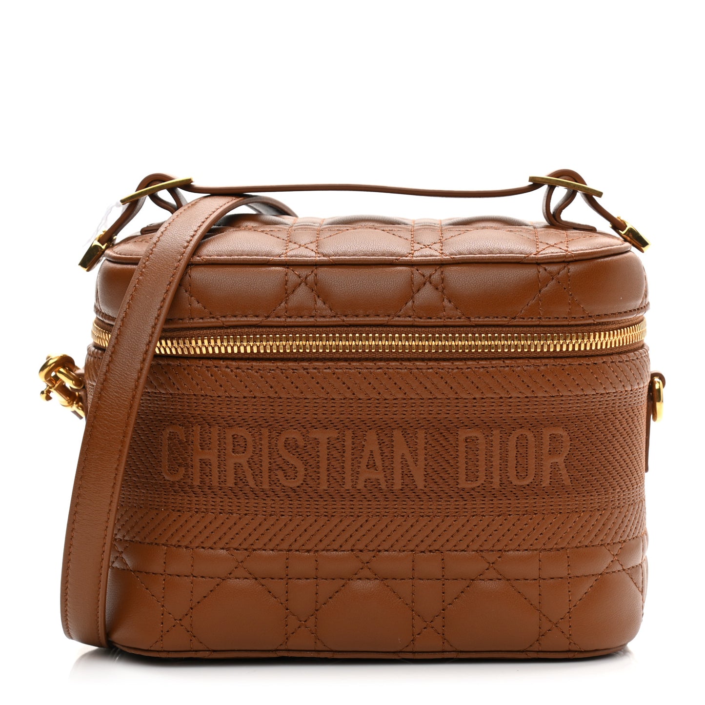 Lambskin Cannage Small Diortravel Vanity Case Cognac