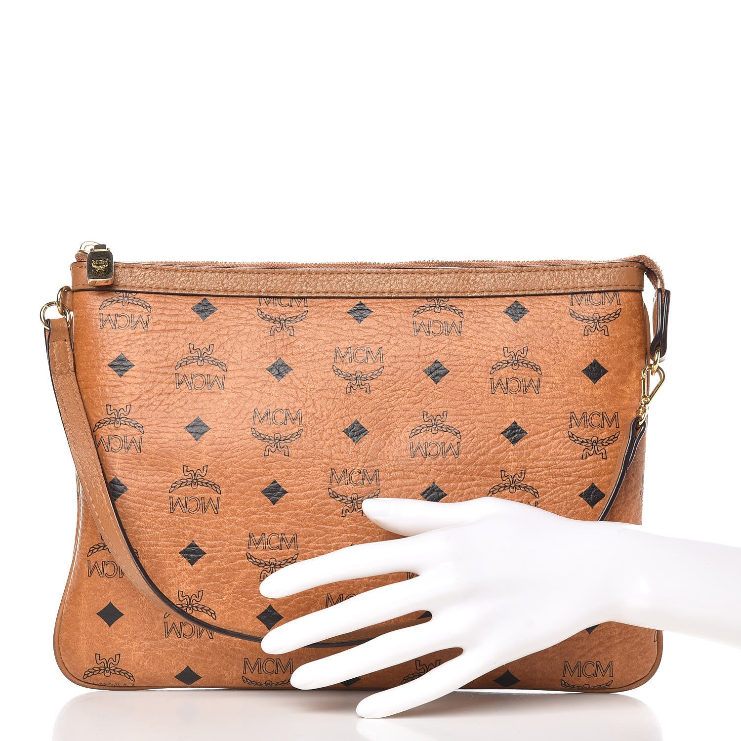 MCM Visetos Liz Shopper Tote Pouch Cognac 2 of 12
