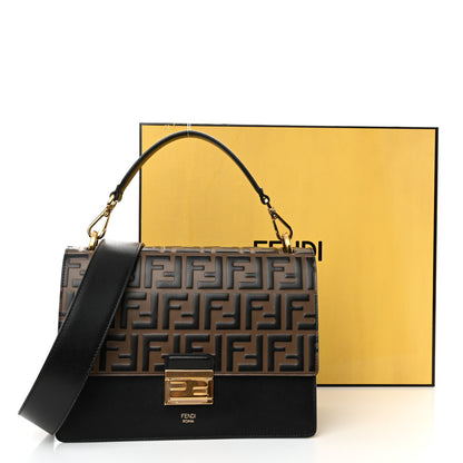 Fendi Vitello Liberty Bi-Color FF 1974 Embossed Chain Strap Kan U Shoulder Bag Black Maya 11 of 11