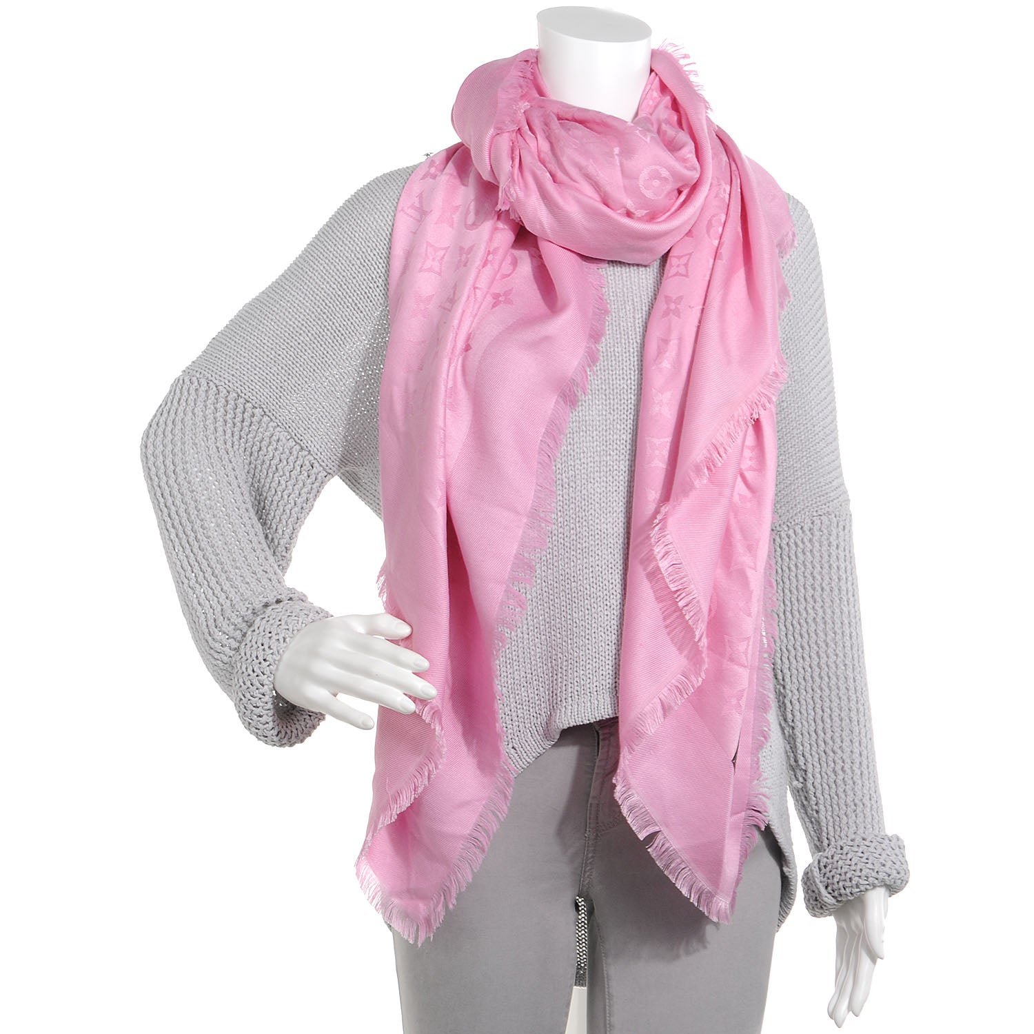 Louis Vuitton Silk Wool Monogram Shawl Pink 2 of 5