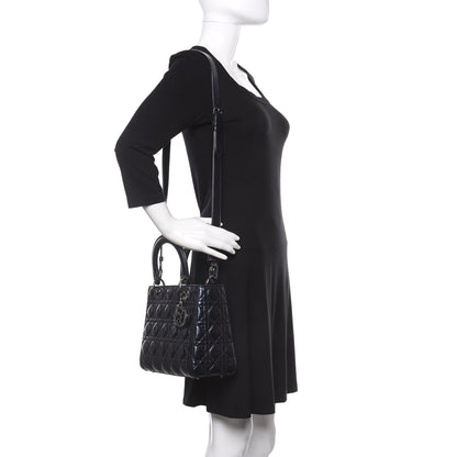 Christian Dior Metallic Lambskin Cannage Medium Lady Dior Navy Blue 2 of 11