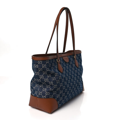 Gucci New Denim GG Monogram Medium Ophidia Shopping Tote Blue Tea Cuir 3 of 9