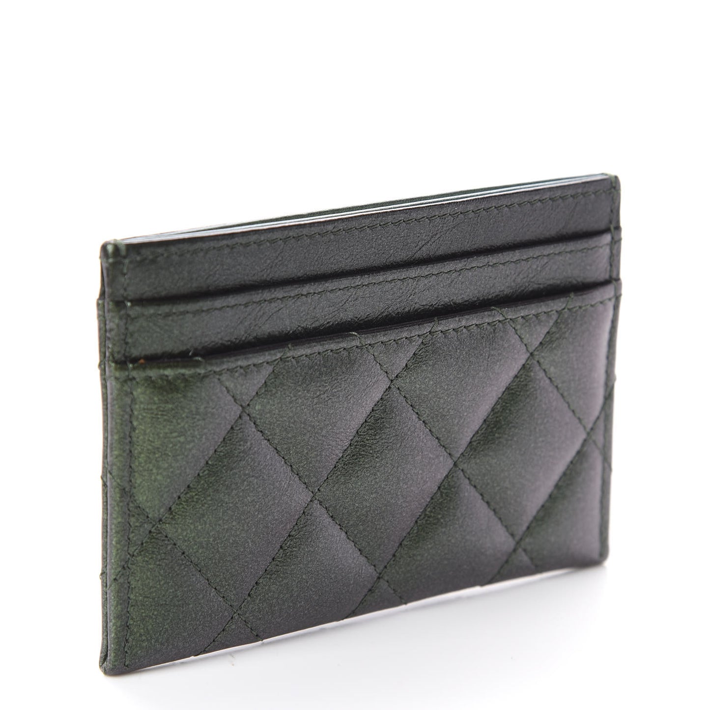 Glittered Aged Calfskin Quilted Reissue Card Holder Green