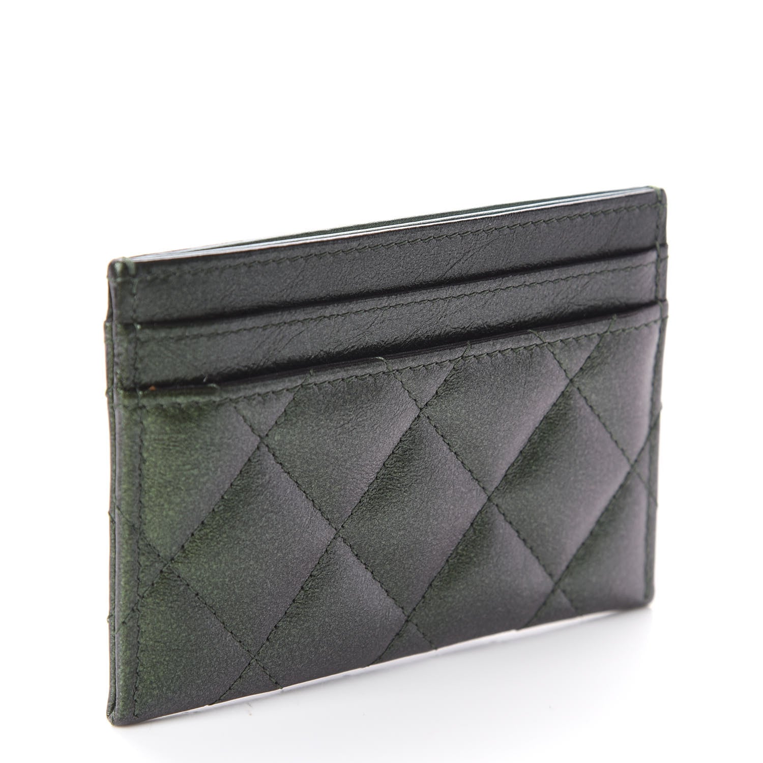 Chanel Glittered Aged Calfskin Quilted Reissue Card Holder Green 2 of 7