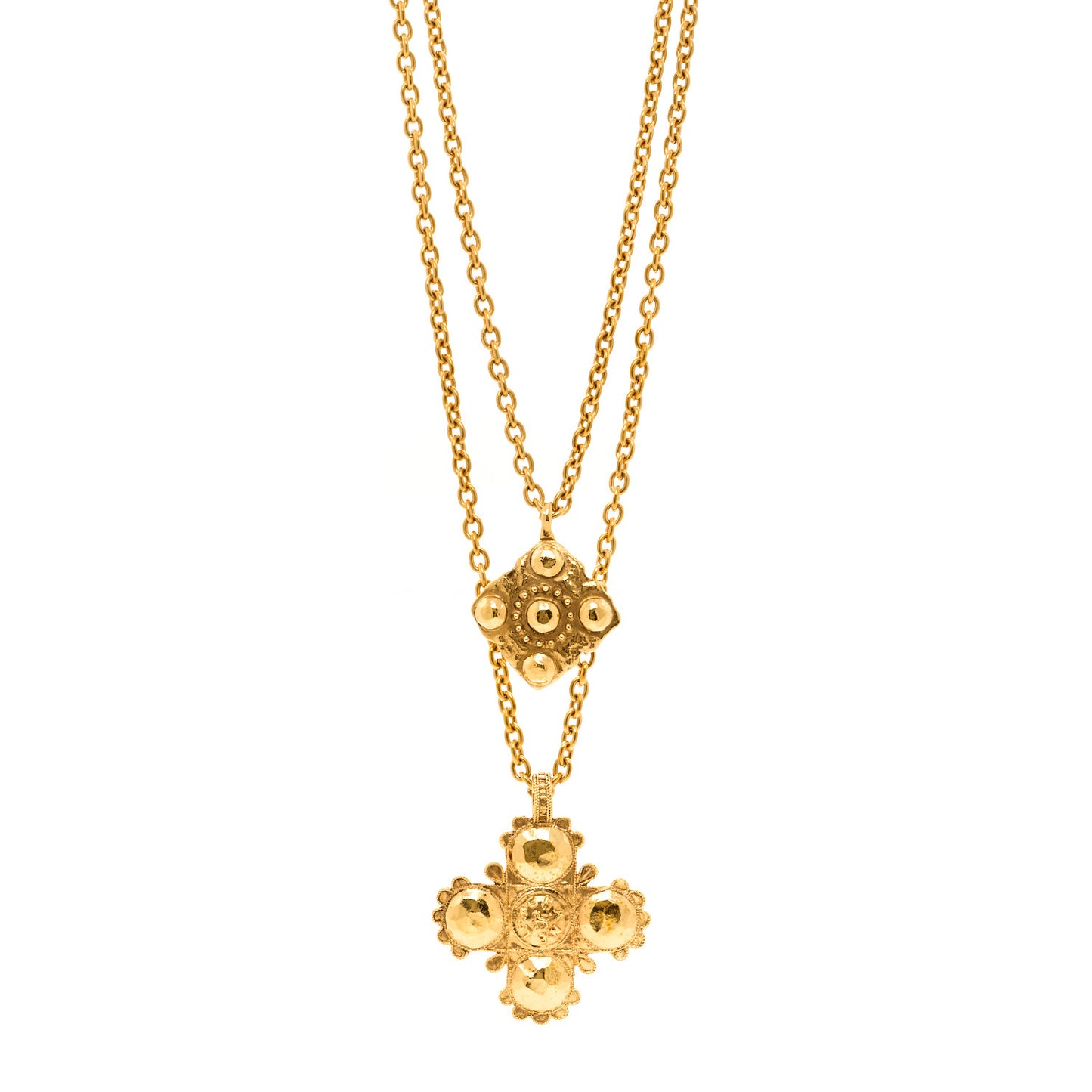 Metal CC Cross Long Pendant Double Chain Necklace Gold
