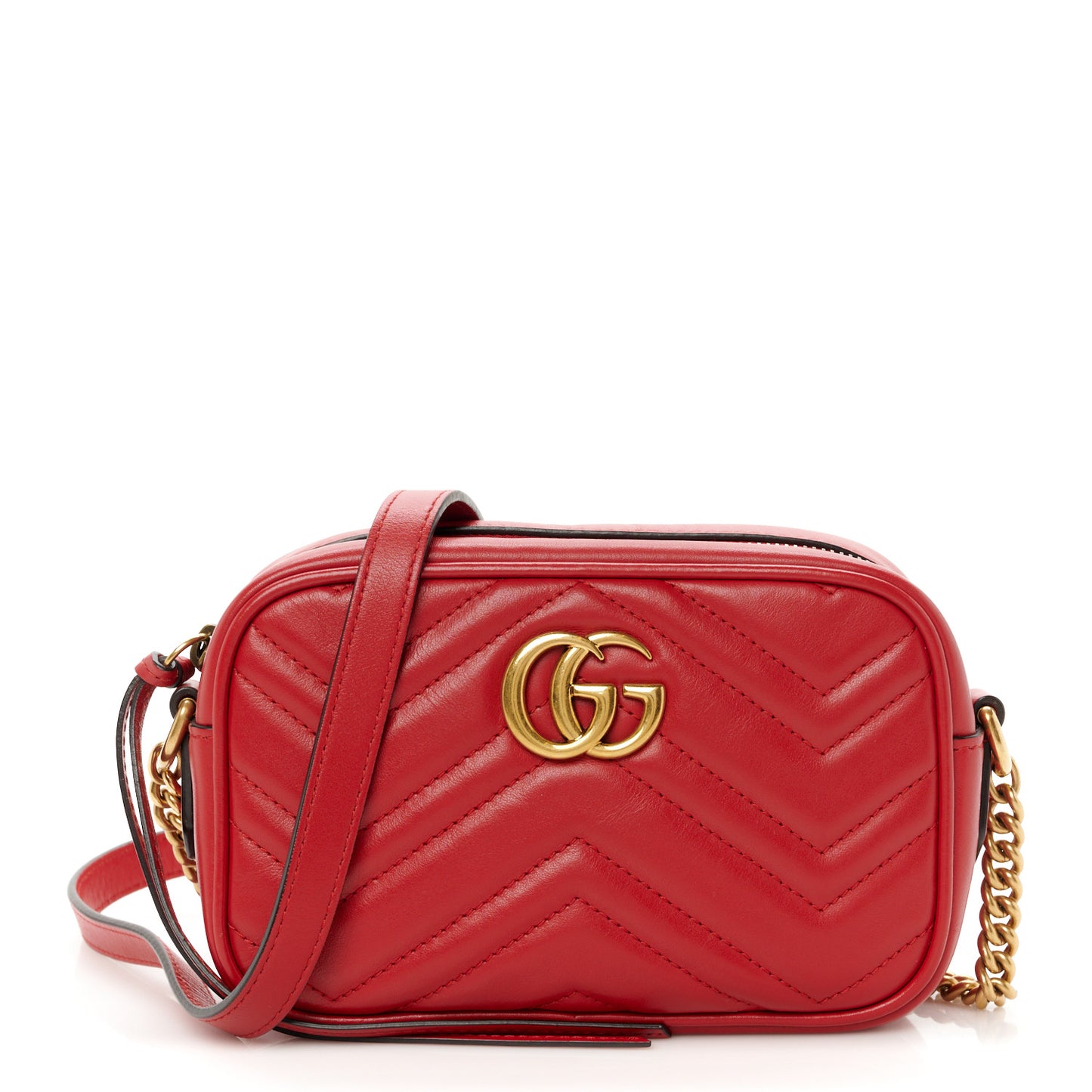 Calfskin Matelasse Mini GG Marmont Chain Shoulder Bag Hibiscus Red