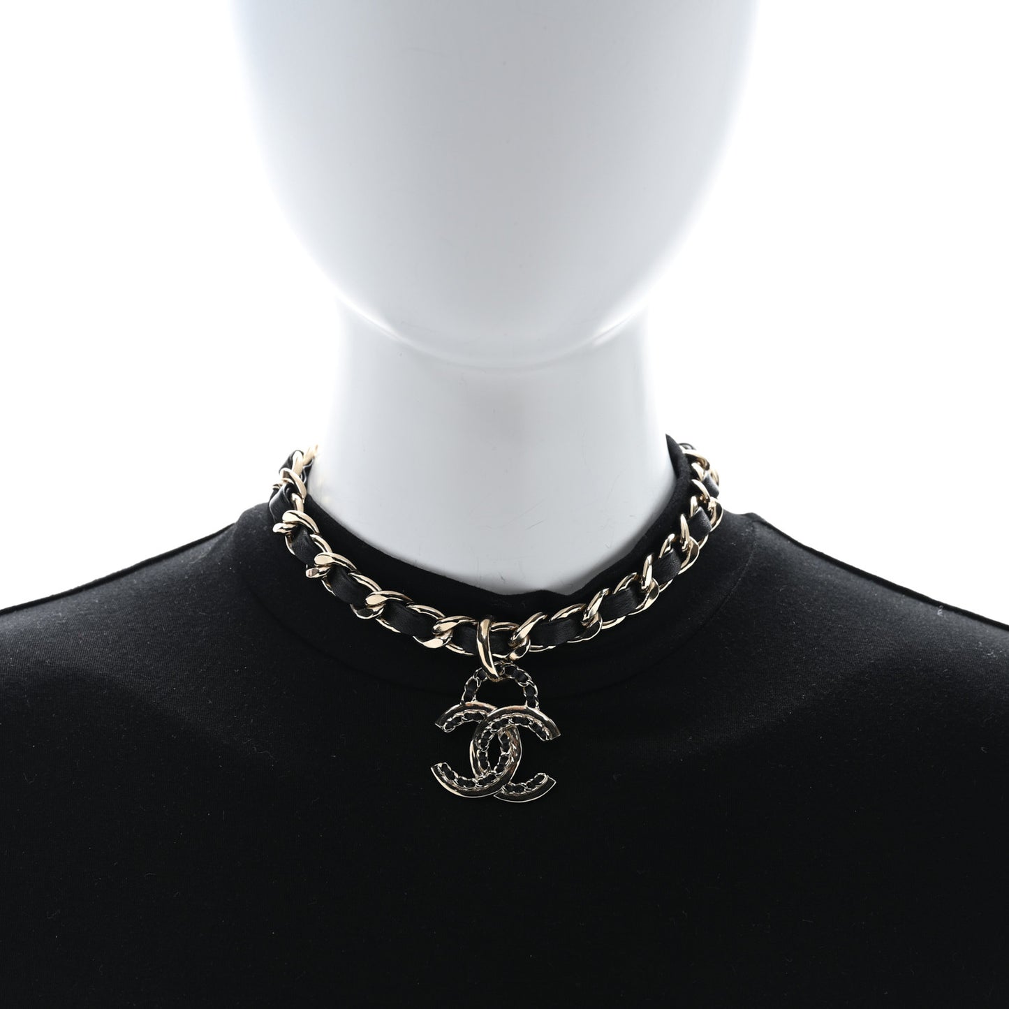 Metal Lambskin CC Choker Necklace Black Gold