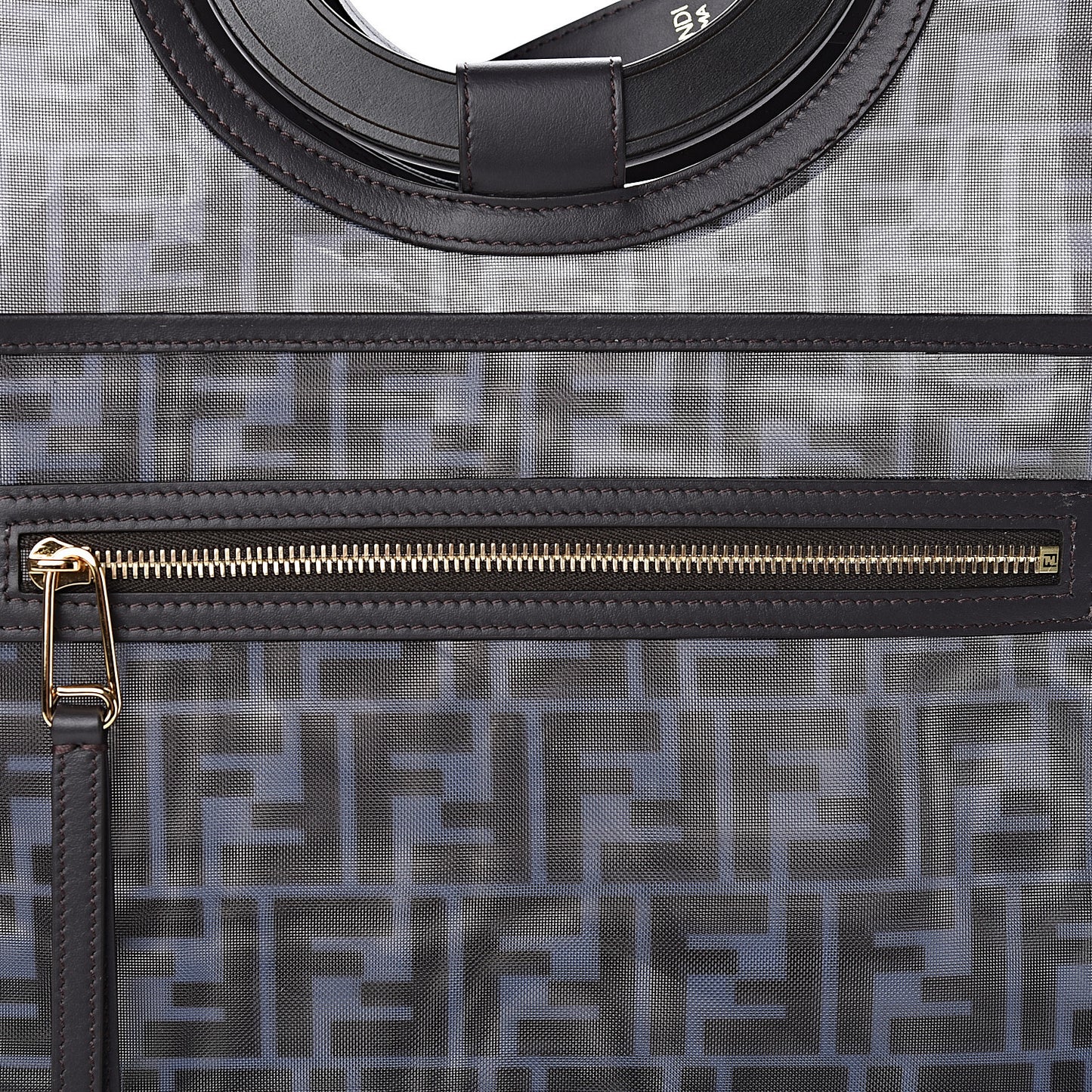 Mesh Vitello Century Cuoio FF 1974 Medium Runaway Shopper Tote Azzurro Black Ebano