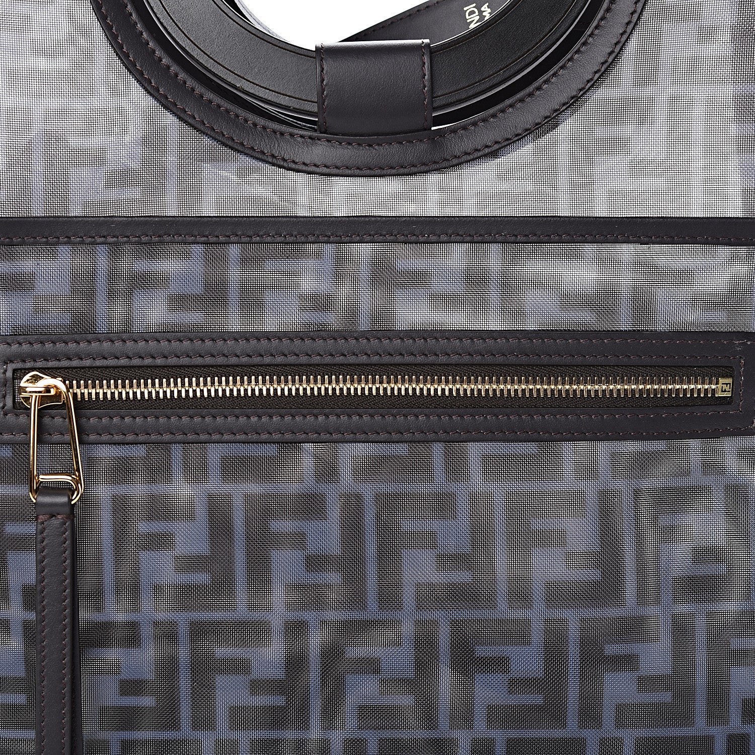 Fendi Mesh Vitello Century Cuoio FF 1974 Medium Runaway Shopper Tote Azzurro Black Ebano 8 of 13