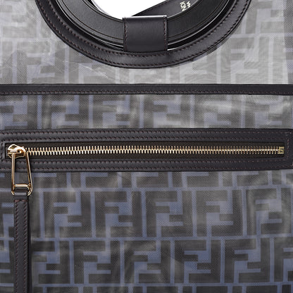 Fendi Mesh Vitello Century Cuoio FF 1974 Medium Runaway Shopper Tote Azzurro Black Ebano 8 of 13