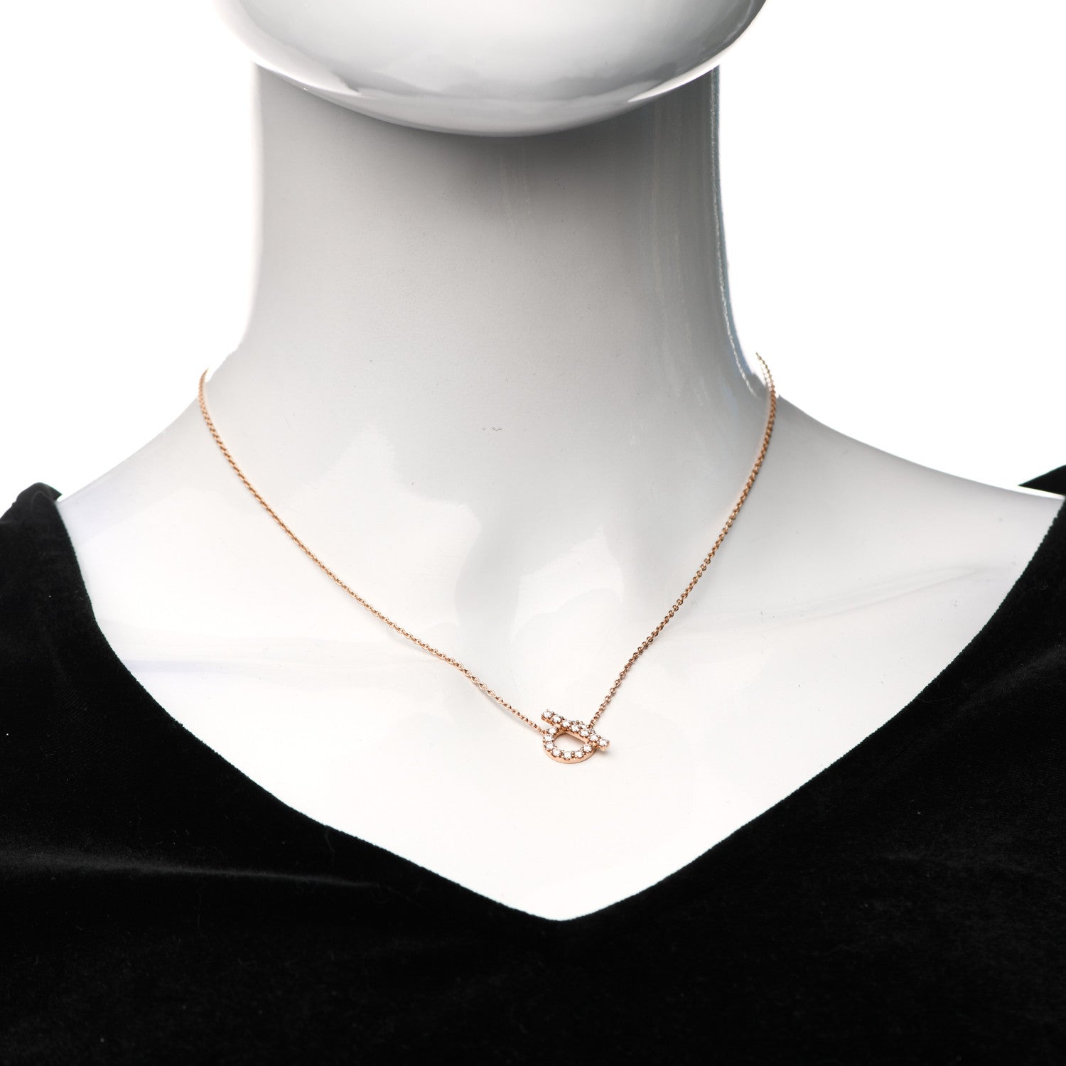 Hermes 18K Rose Gold Diamond Finesse Pendant Necklace 2 of 5