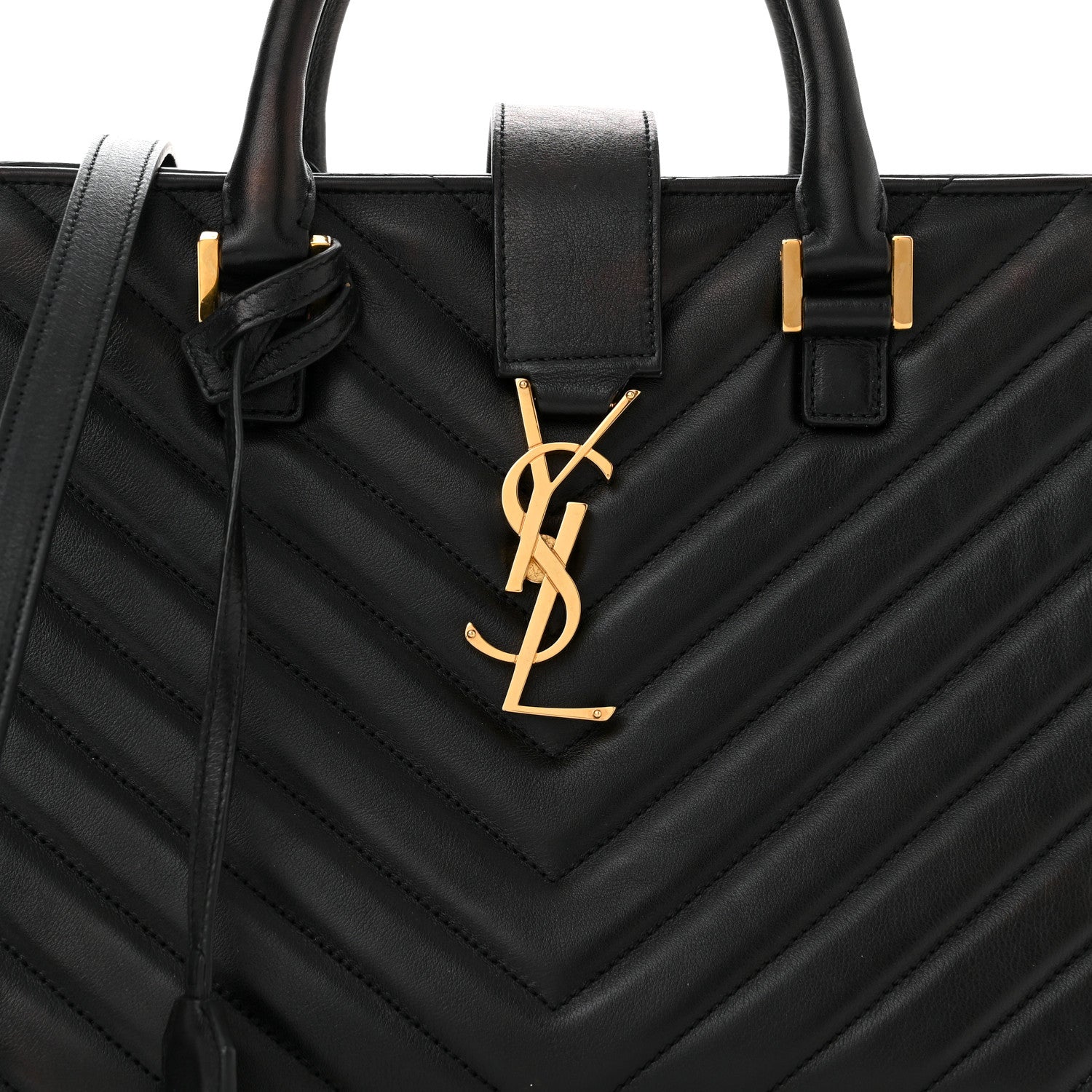 Saint Laurent Calfskin Matelasse Chevron Small Monogram Cabas Black 8 of 12