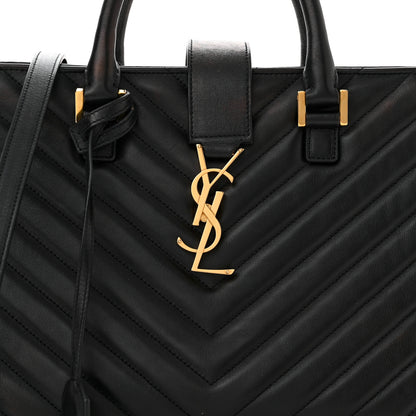 Saint Laurent Calfskin Matelasse Chevron Small Monogram Cabas Black 8 of 12