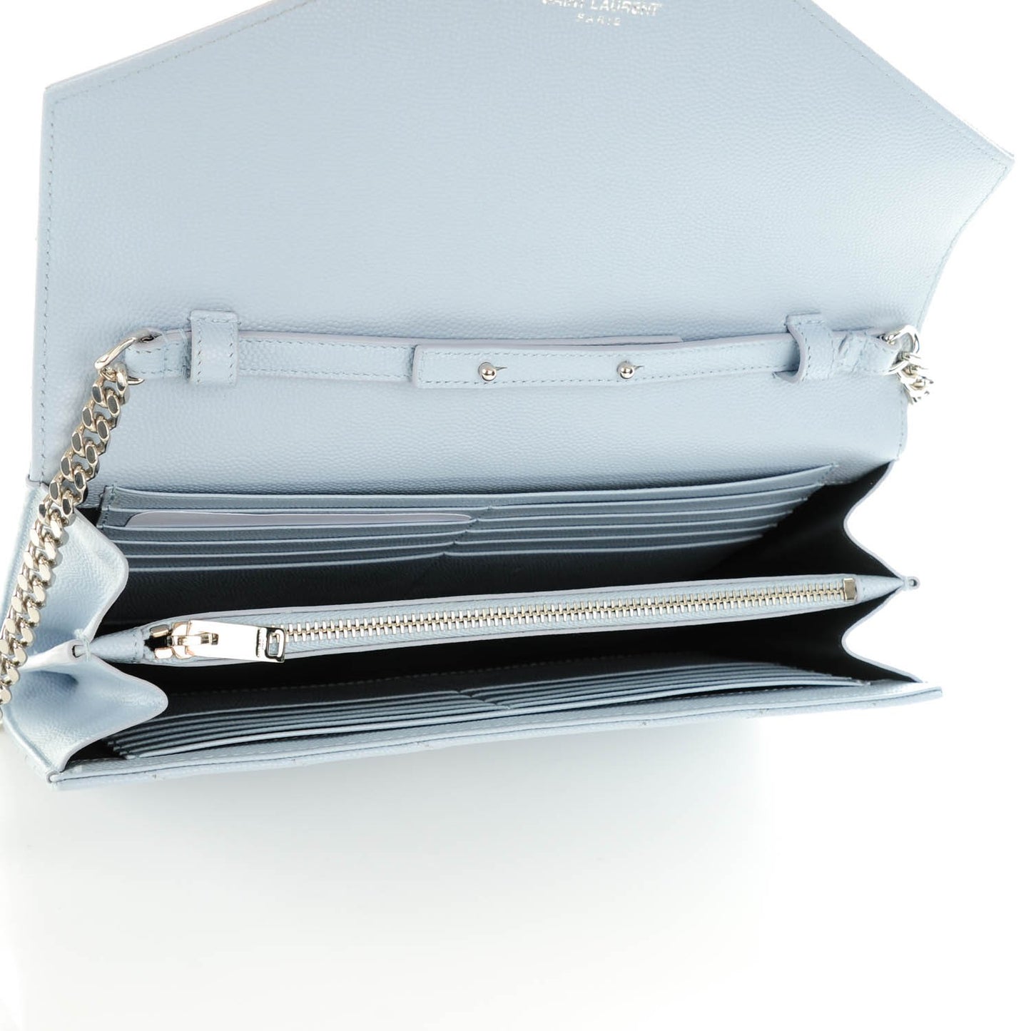 Grain De Poudre Matelasse Monogram Chain Wallet Sky Blue