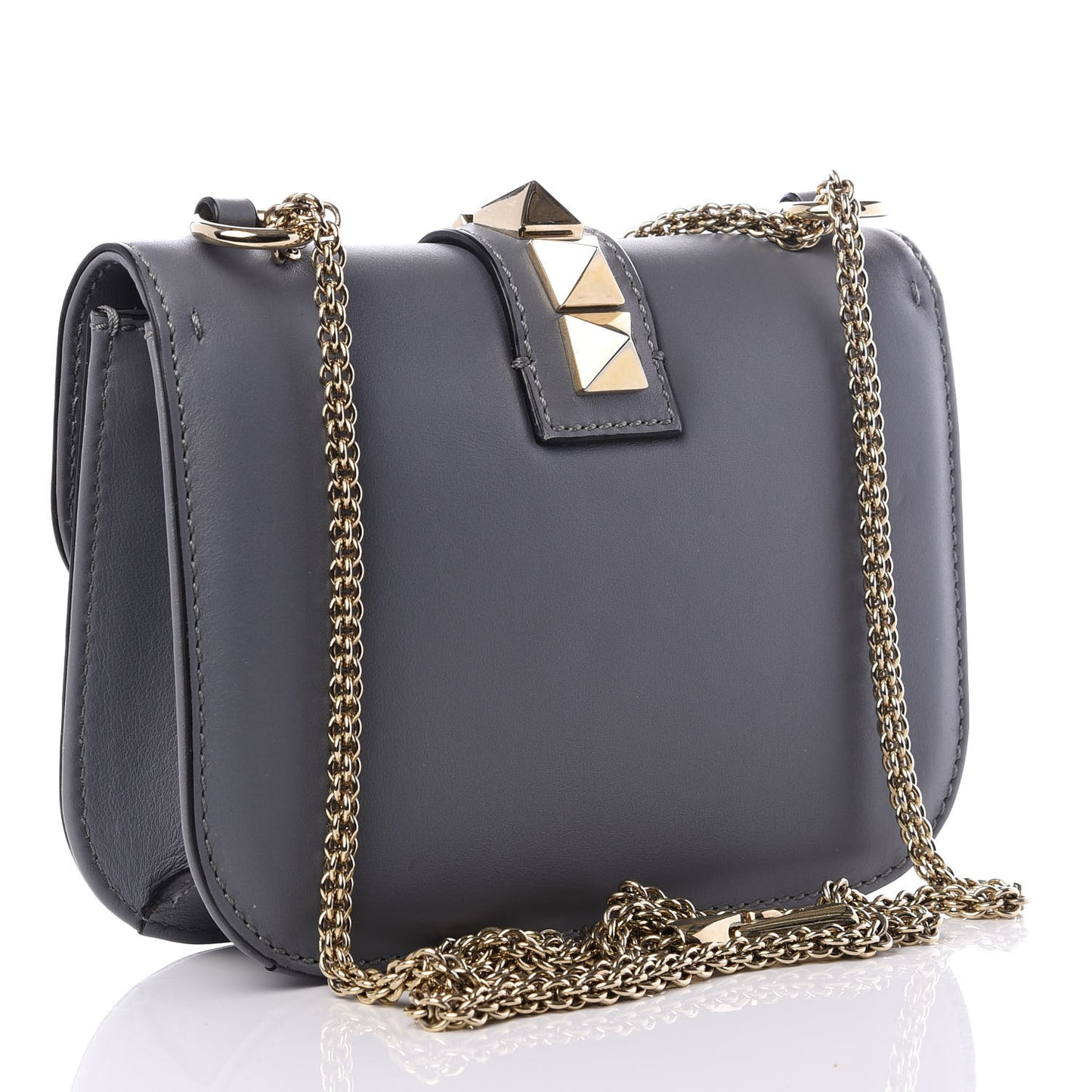 Vitello Small Glam Lock Rockstud Flap Gray