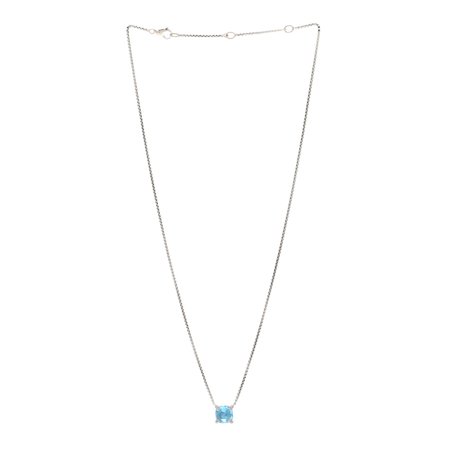 Sterling Silver Diamond Blue Topaz 9mm Petite Chatelaine Pendant Necklace