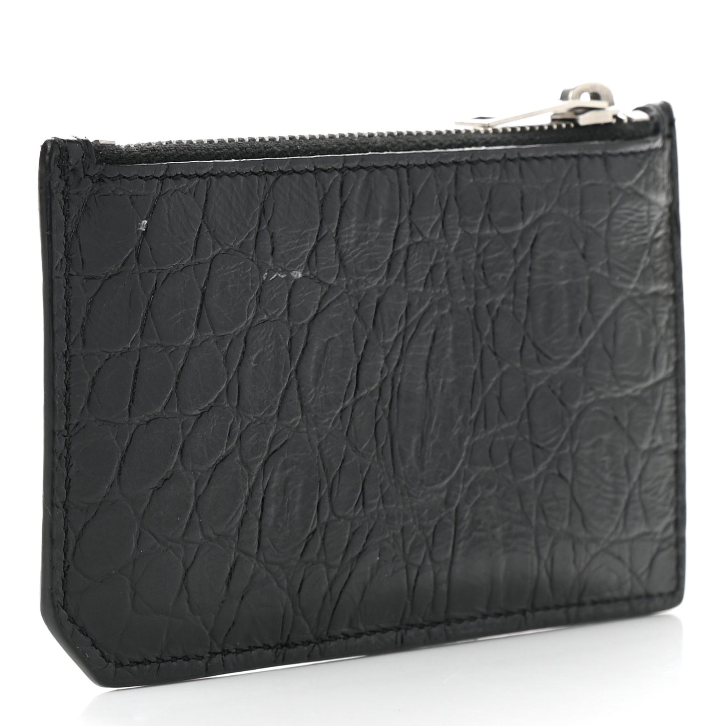 Calfskin Crocodile Embossed 5 Fragments Zip Pouch Card Holder Black