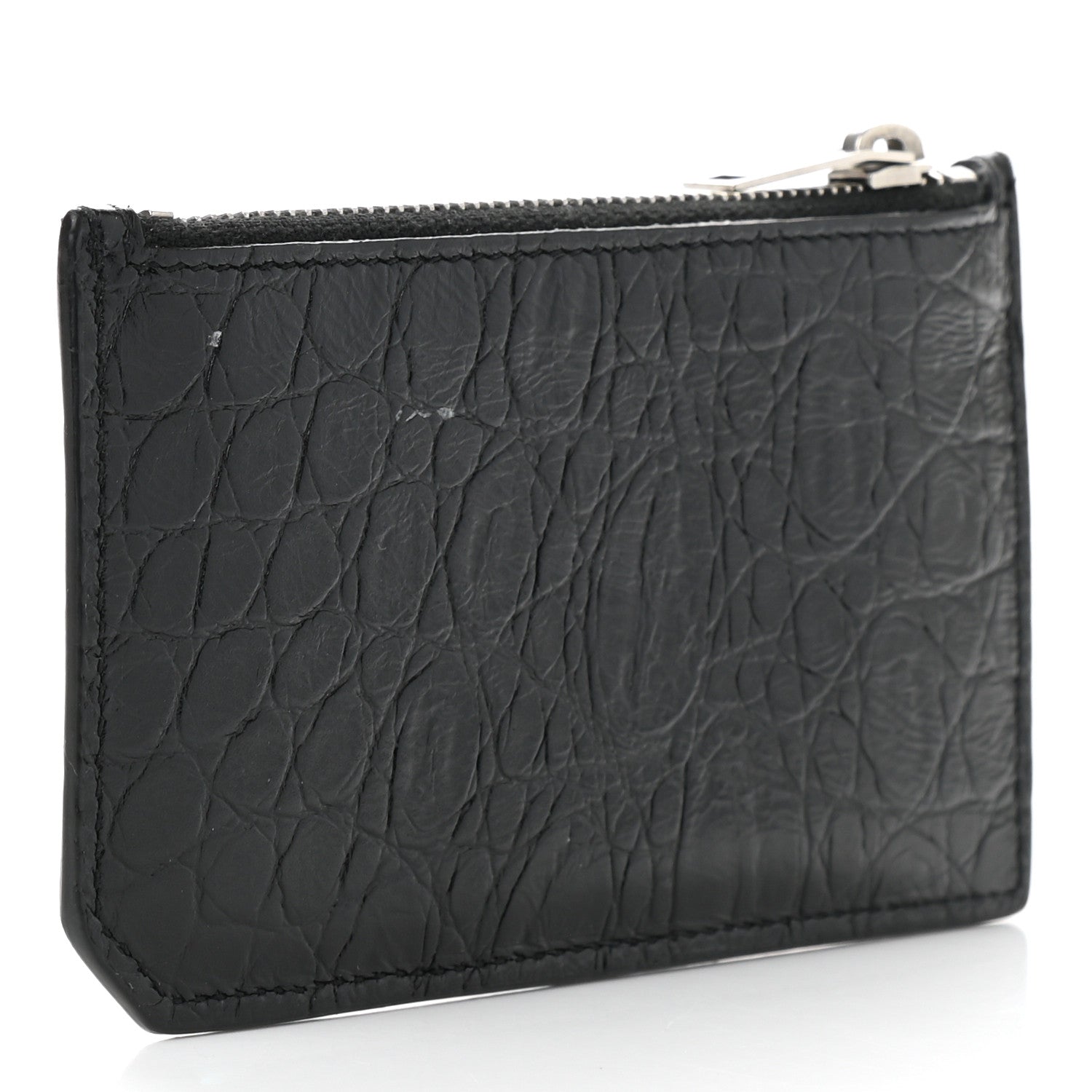 Saint Laurent Calfskin Crocodile Embossed 5 Fragments Zip Pouch Card Holder Black 3 of 8