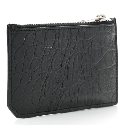 Saint Laurent Calfskin Crocodile Embossed 5 Fragments Zip Pouch Card Holder Black 3 of 8