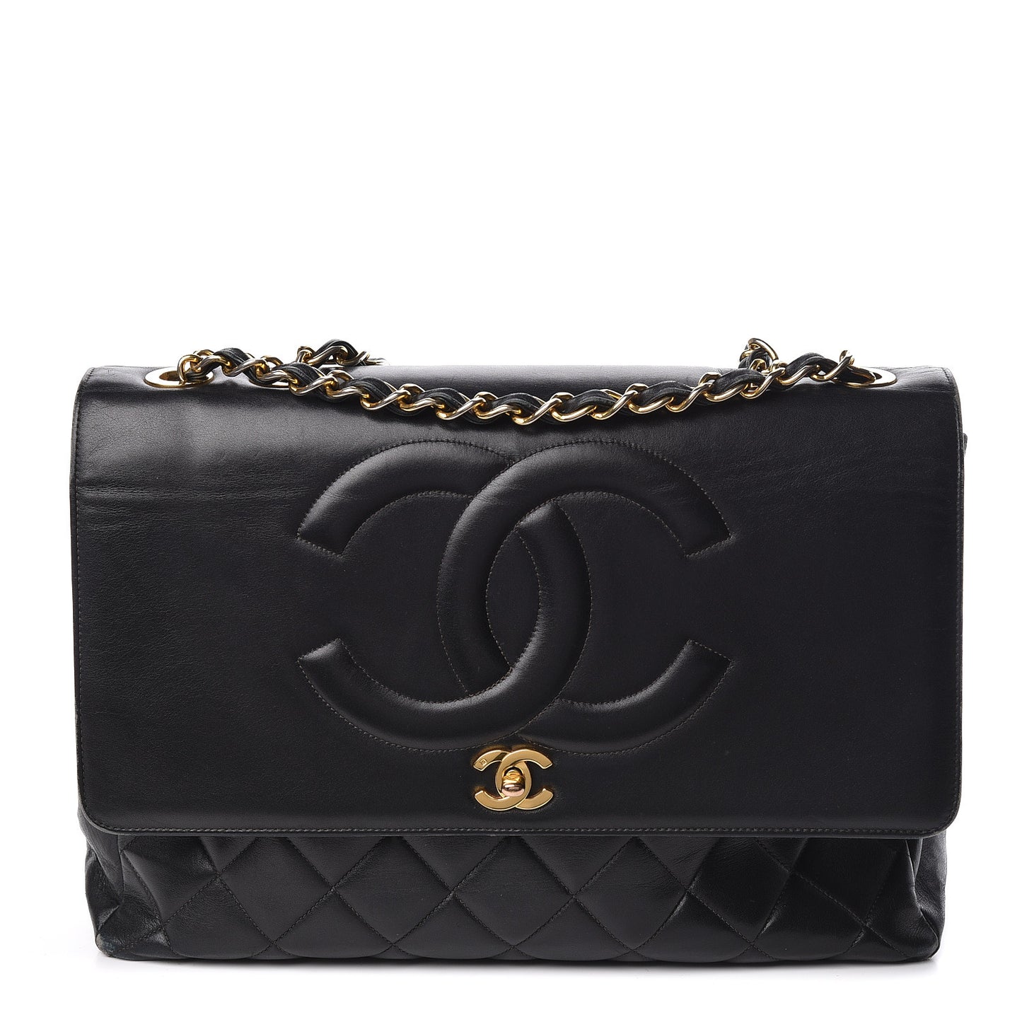 Lambskin Quilted XL Jumbo Single Flap Black