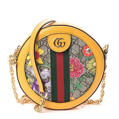 Gucci GG Supreme Monogram Flora Web Mini Ophidia Round Shoulder Bag Beige Multicolor Crop 1 of 7