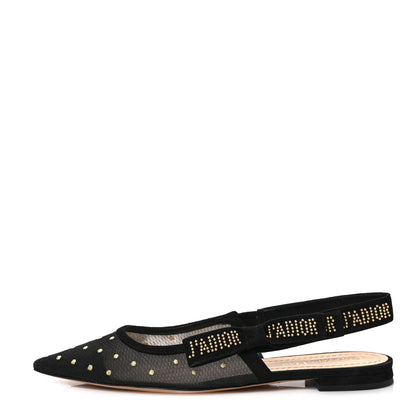 Christian Dior Plumetis Mesh Ribbon Dotted Studded Ballet Flats 38.5 Black Gold 1 of 9