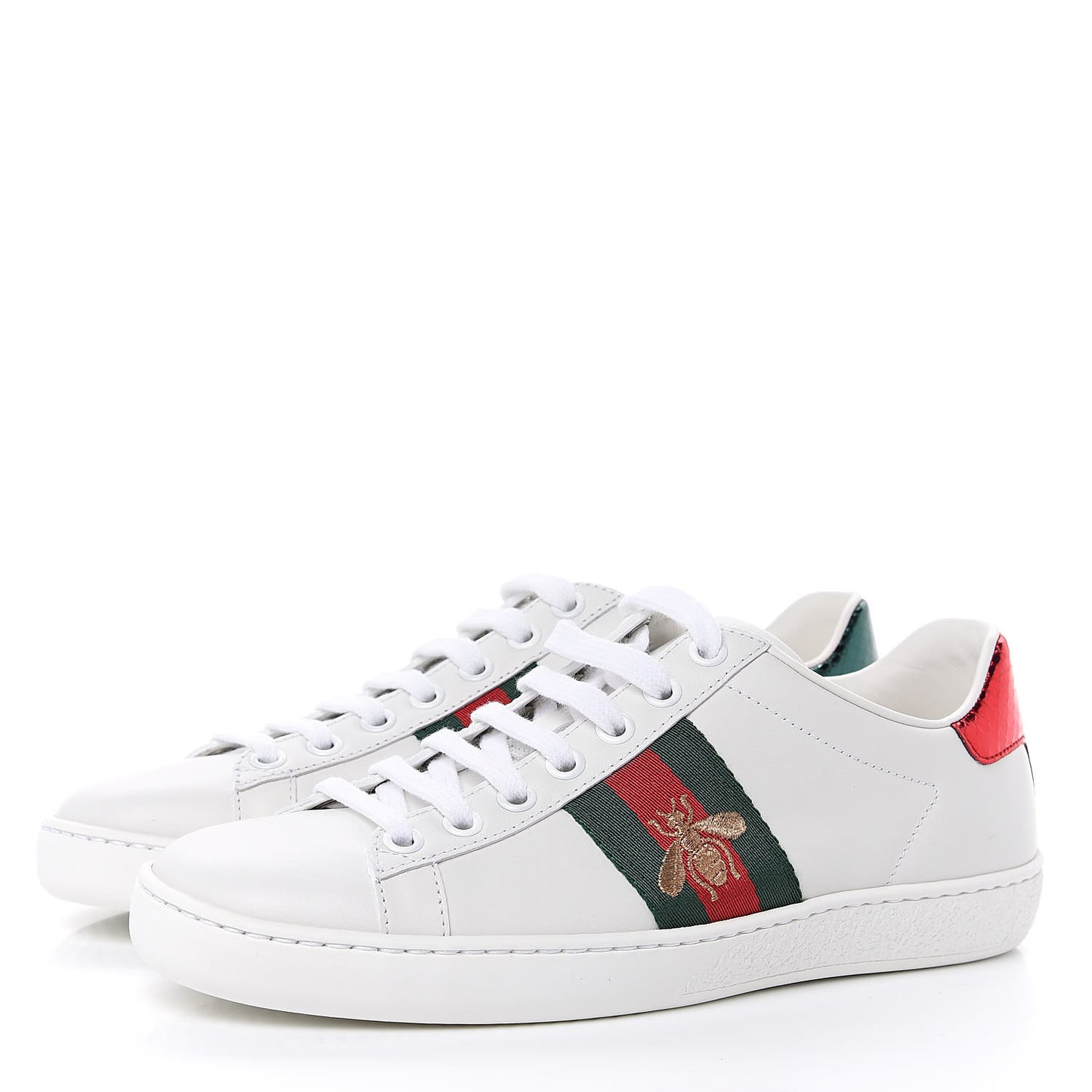 Calfskin Ayers Bee Embroidered Womens Ace Sneakers 35 White Green