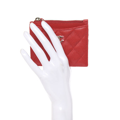 Chanel Caviar Quilted CC Zip Card Holder Red 2 of 8