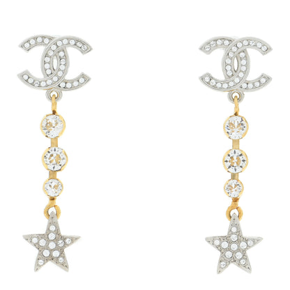Chanel Crystal Star Drop CC Earrings Silver Gold 1 of 5