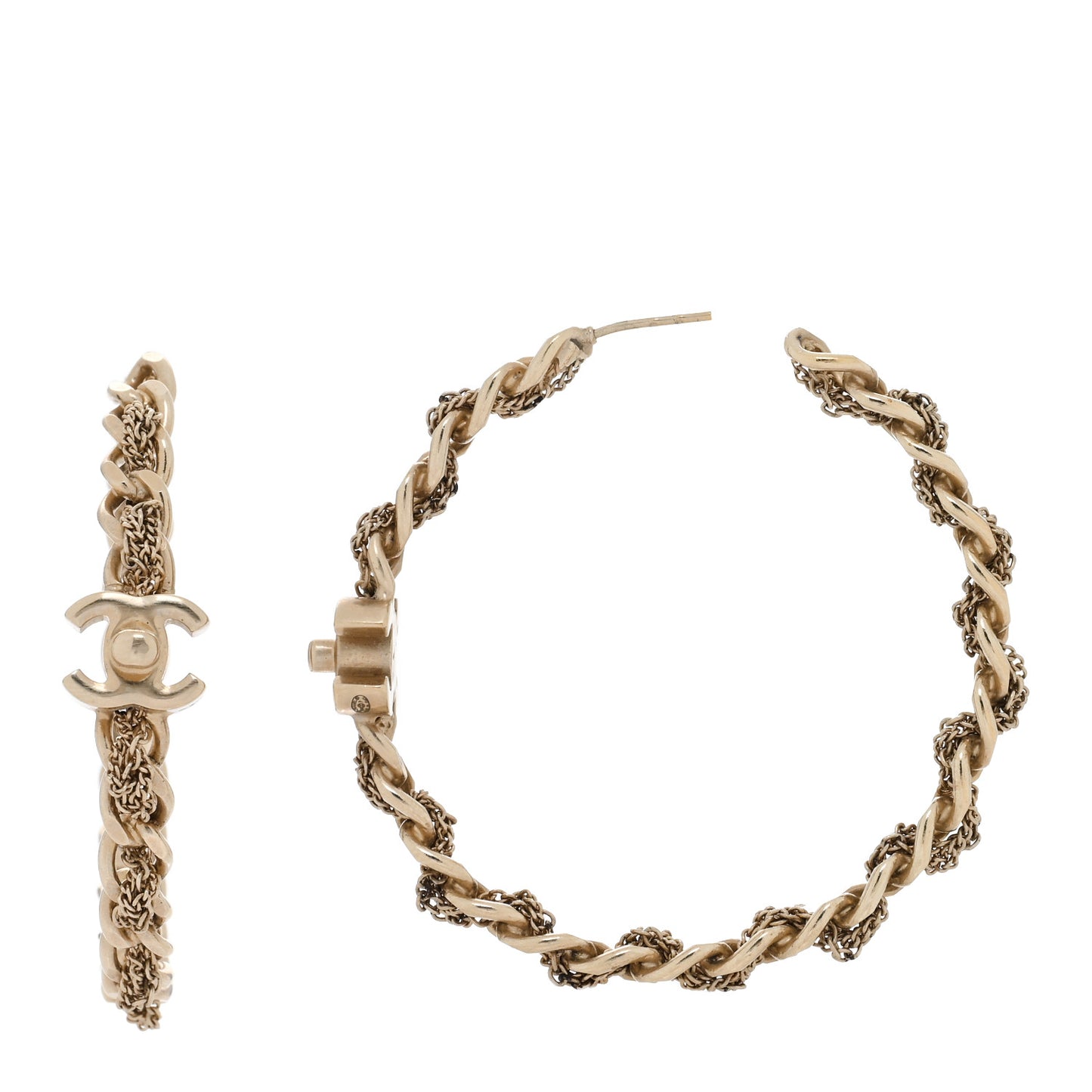 Metal CC Turnlock Chain Hoop Earrings Gold