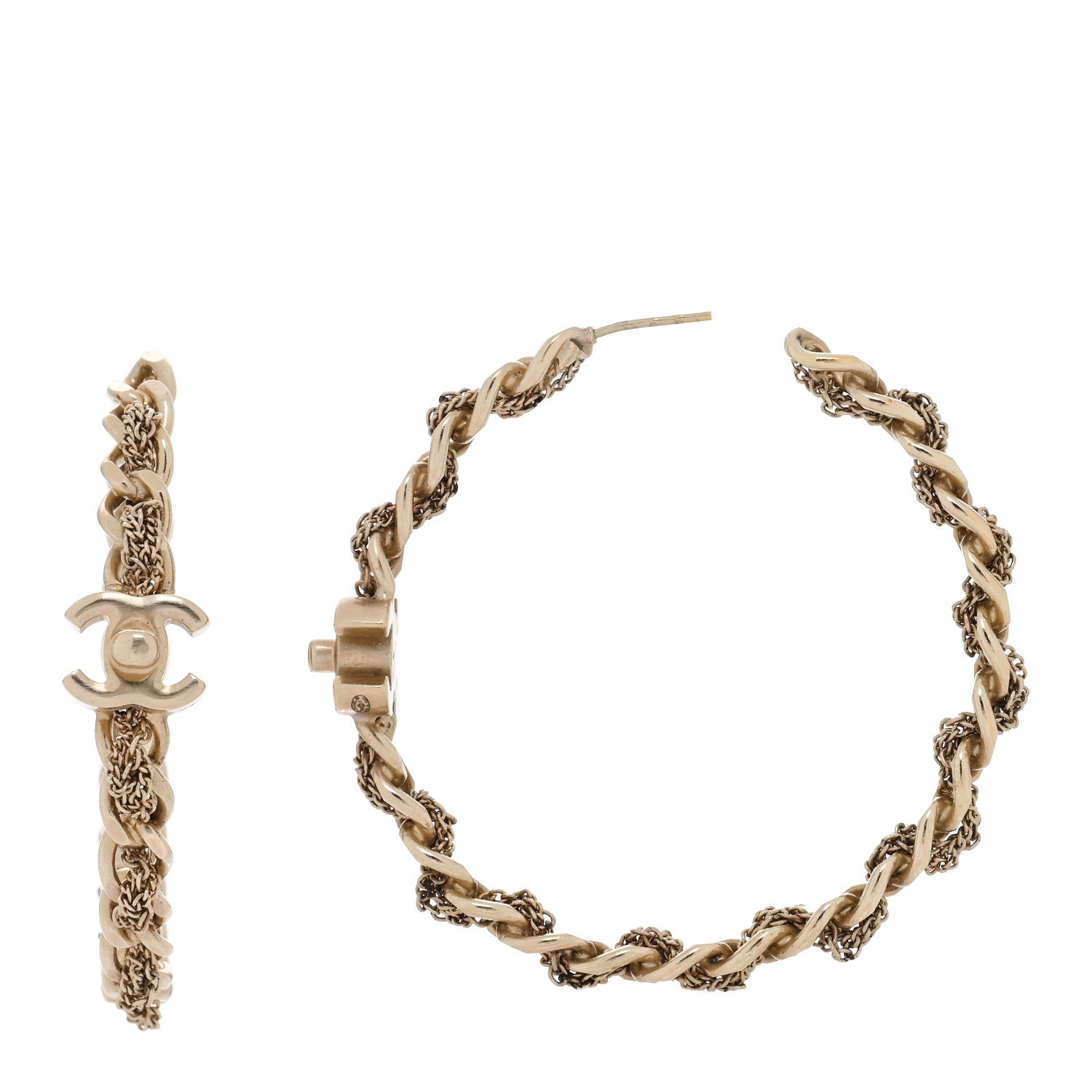 Chanel Metal CC Turnlock Chain Hoop Earrings Gold 1 of 4