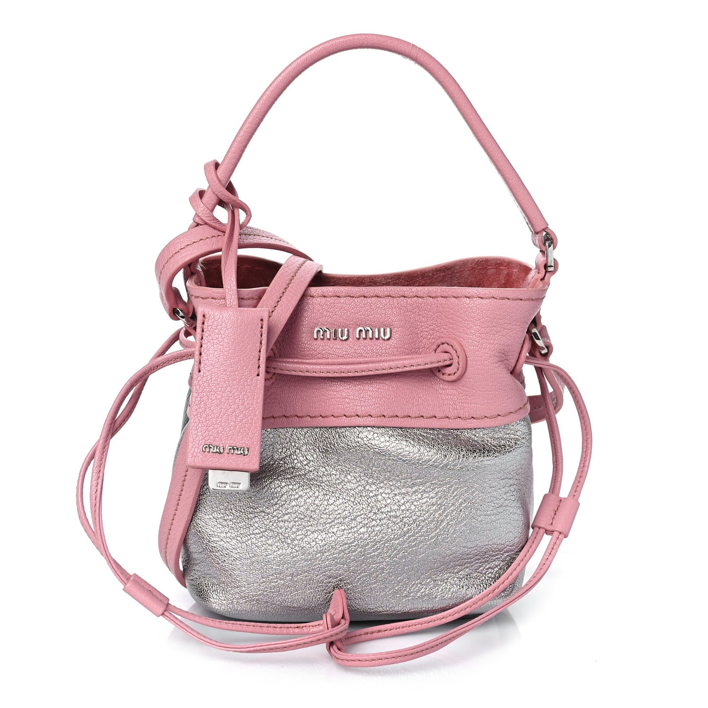 Goatskin Madras Bi-Color Bucket Bag Chrome Rosa