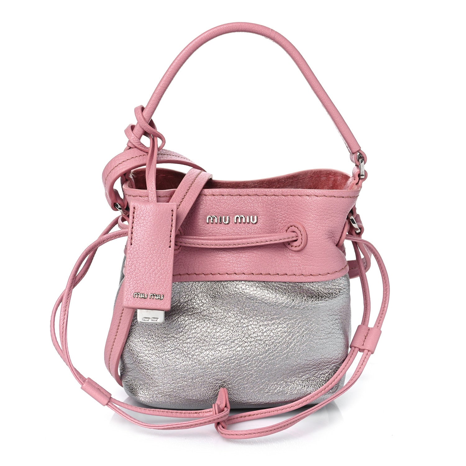 Miu Miu Goatskin Madras Bi-Color Bucket Bag Chrome Rosa 1 of 8