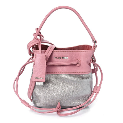 Miu Miu Goatskin Madras Bi-Color Bucket Bag Chrome Rosa 1 of 8