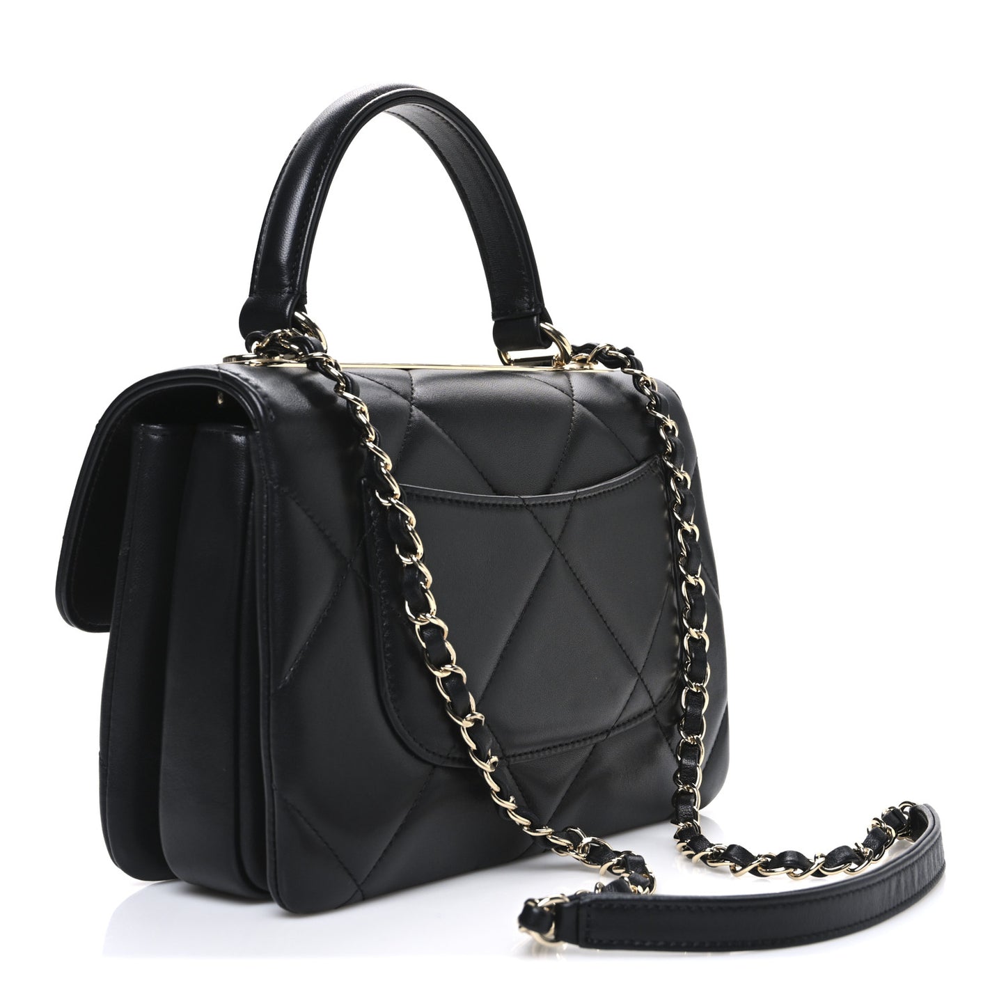 Lambskin Quilted Small Trendy CC Top Handle Flap Black