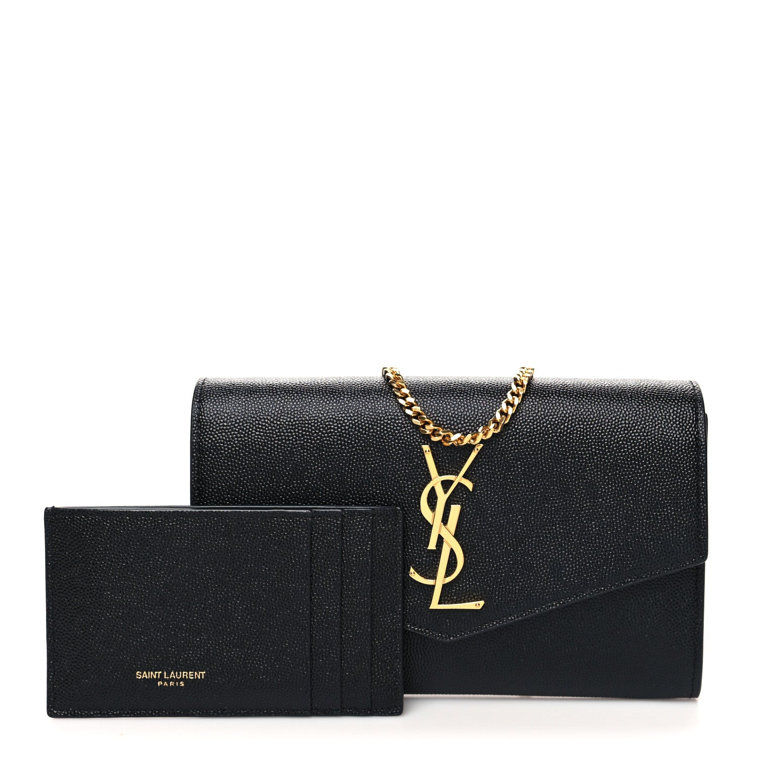 Saint Laurent Grain de Poudre Uptown Chain Wallet Black 1 of 12