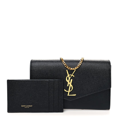 Saint Laurent Grain de Poudre Uptown Chain Wallet Black 1 of 12