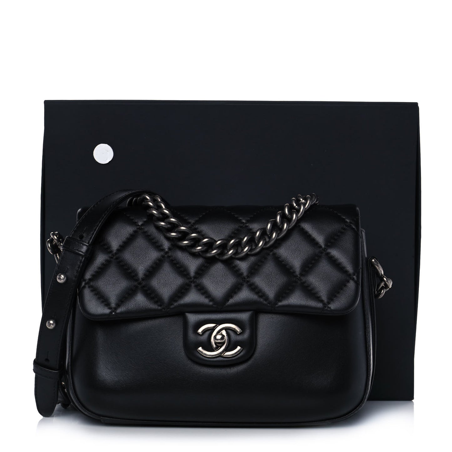 Calfskin Quilted Medium Rock My Shoulder Flap Black