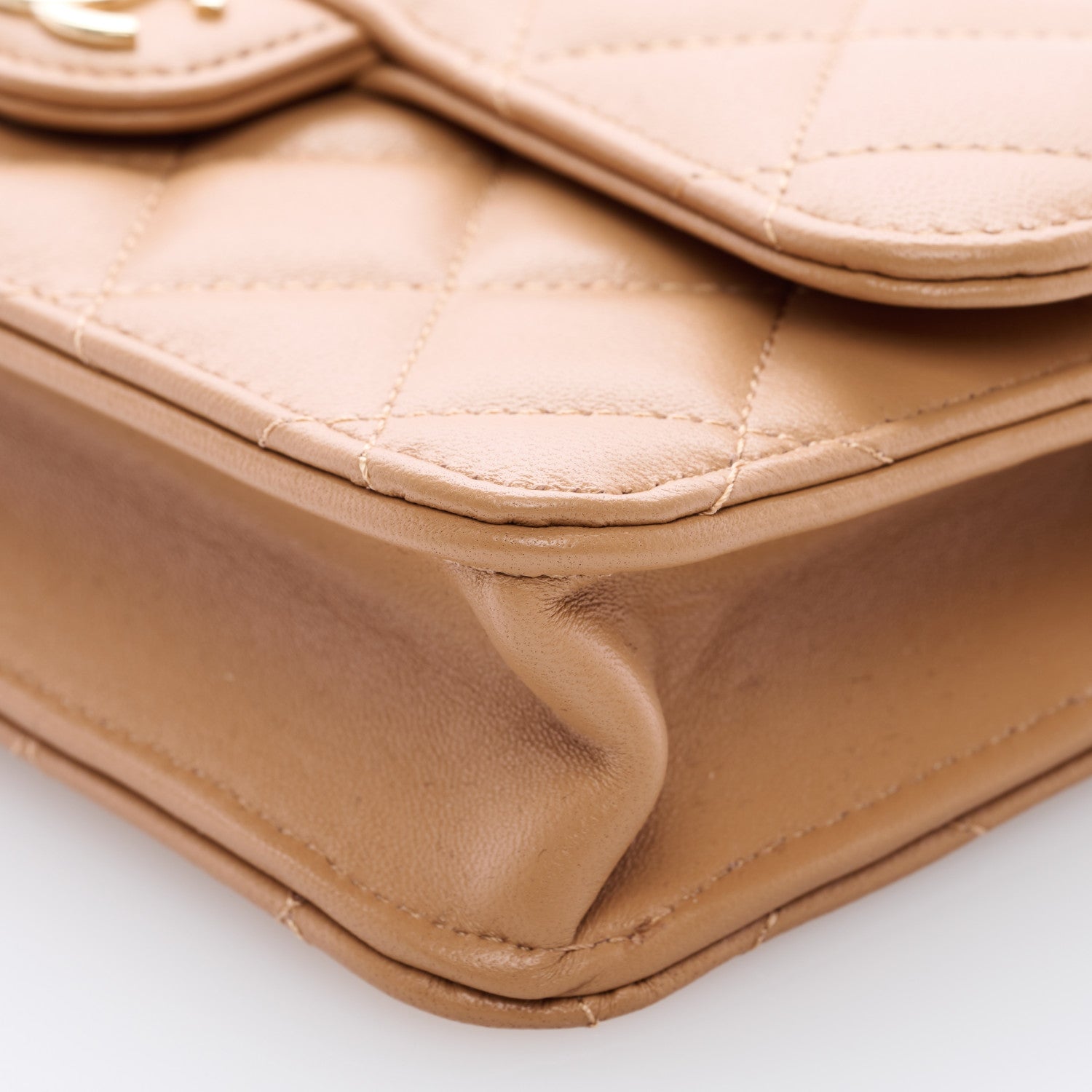 Chanel Lambskin Quilted Flap Phone Holder With Chain Beige 10 of 10