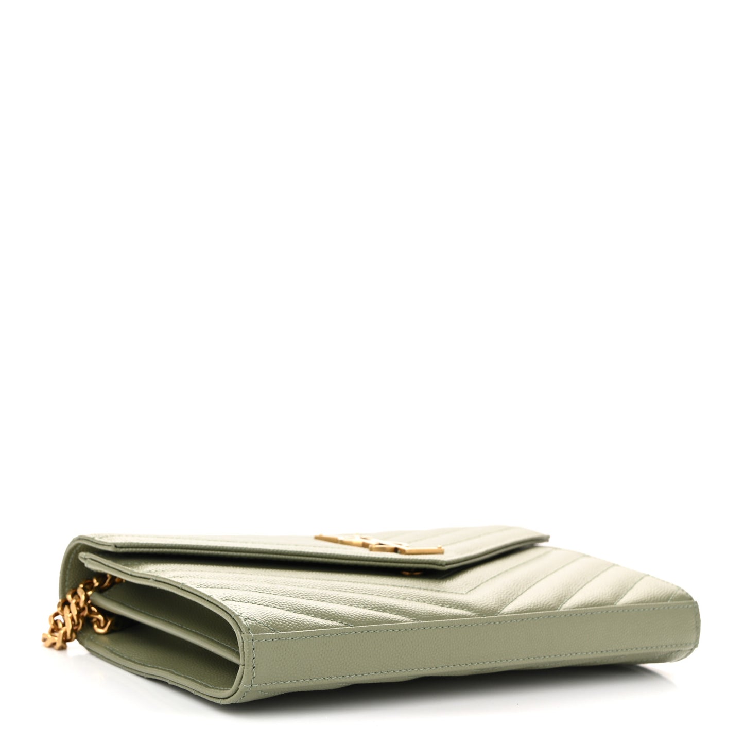 Grain De Poudre Matelasse Chevron Monogram Chain Wallet Light Sage