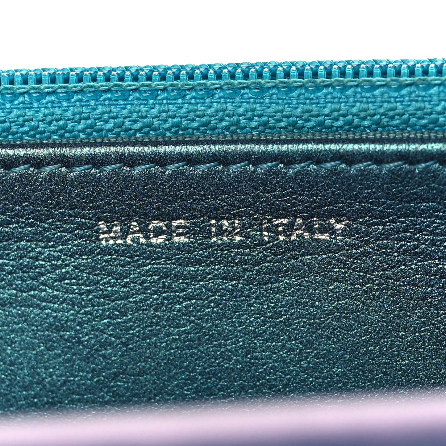 Metallic Lambskin Wallet On Chain WOC Turquoise