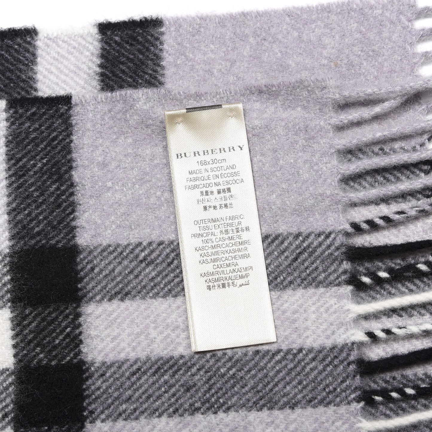 Cashmere Giant Check Fringe Scarf Lilac