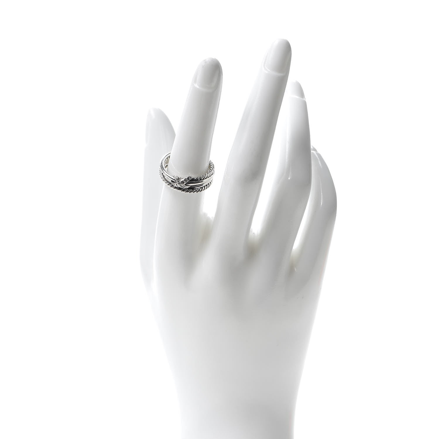 David Yurman Sterling Silver Diamond X Crossover Ring 54 7 2 of 4