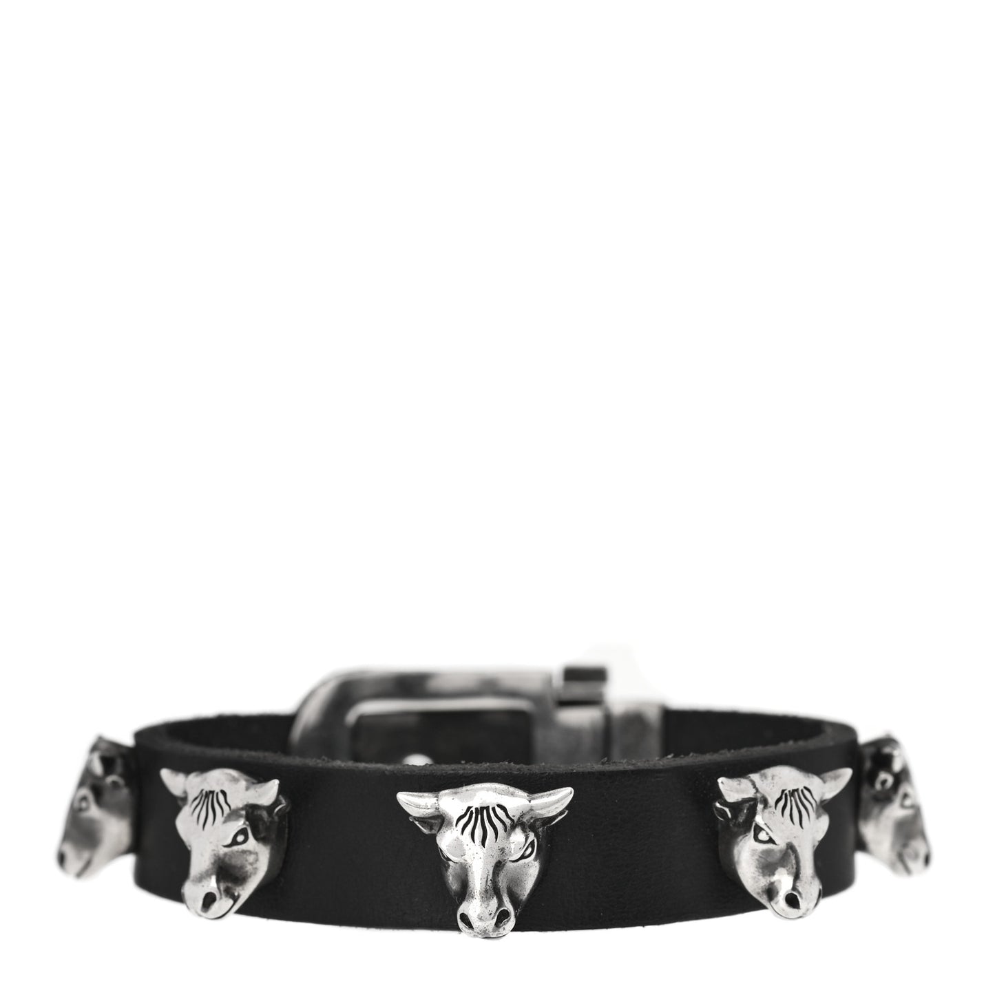 Sterling Silver Leather Anger Forest Bulls Head Bracelet