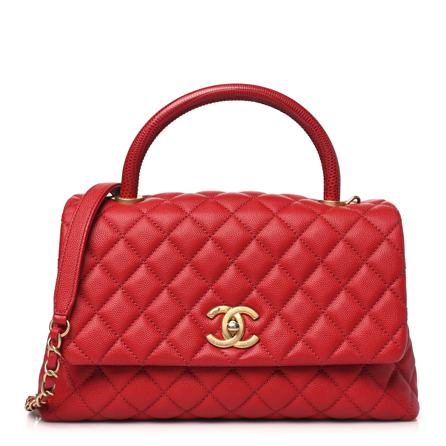 Chanel Caviar Lizard Embossed Quilted Small Coco Handle Flap Red 1 of 10