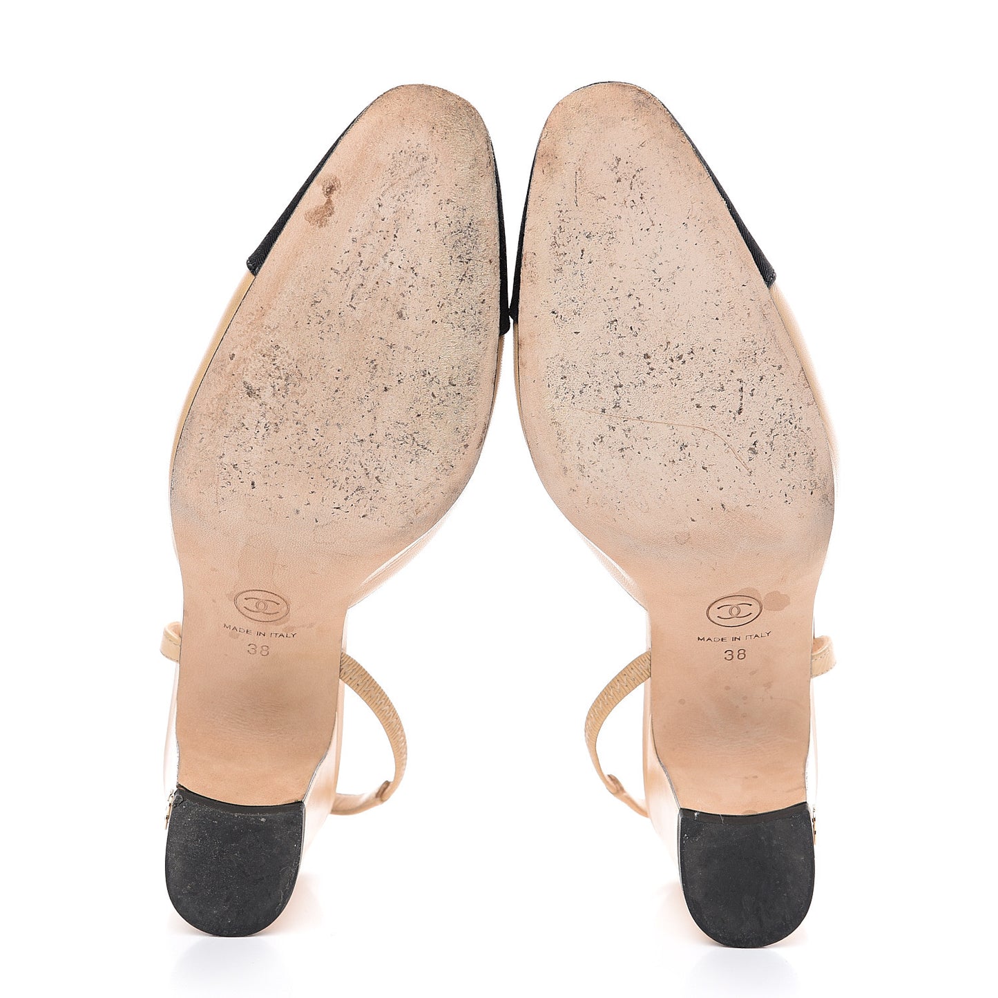 Goatskin Grosgrain Cap Toe CC Slingback Pumps 38 Beige Black