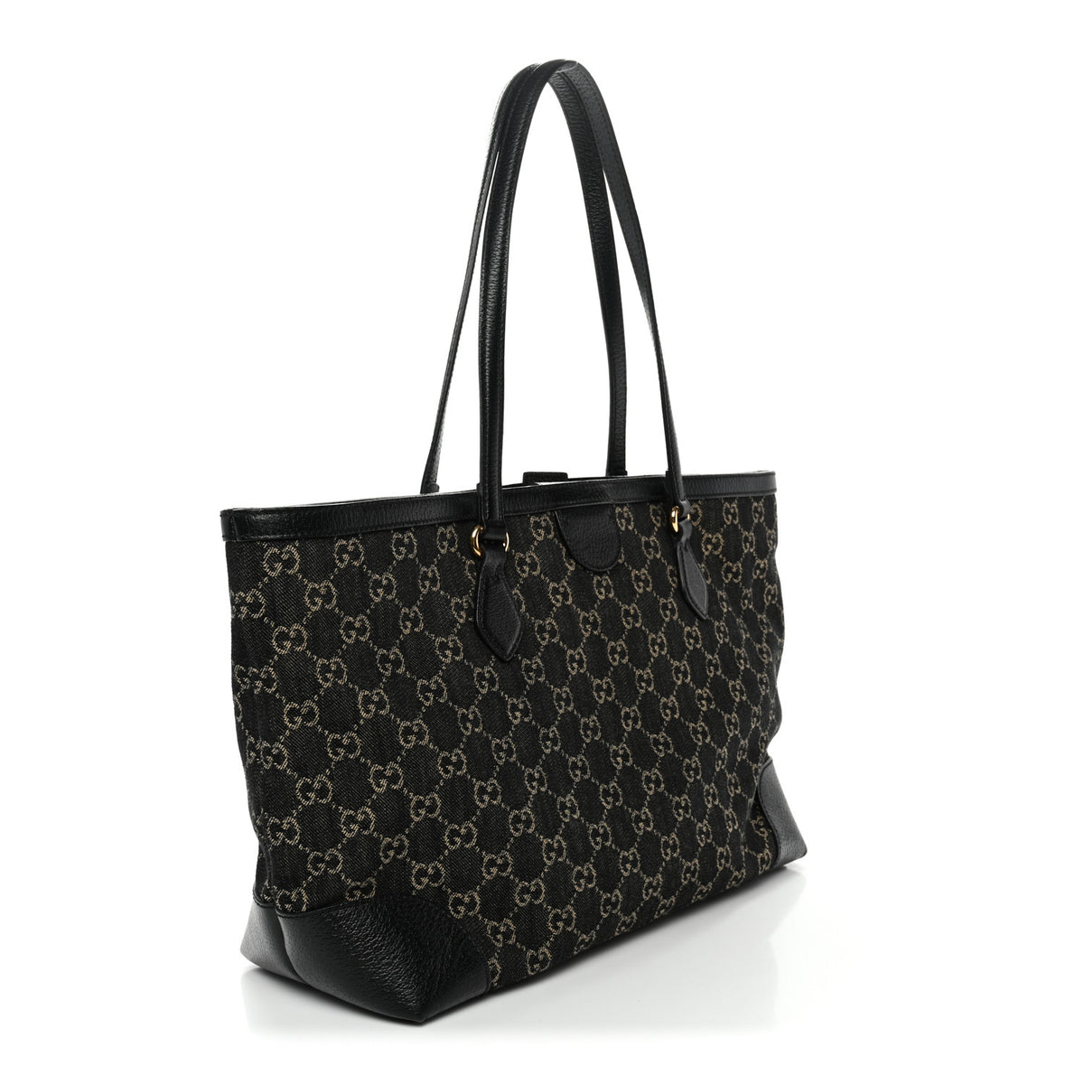 Gucci Jacquard Black Denim GG Monogram Medium Ophidia Shopping Tote Black Ivory 3 of 10